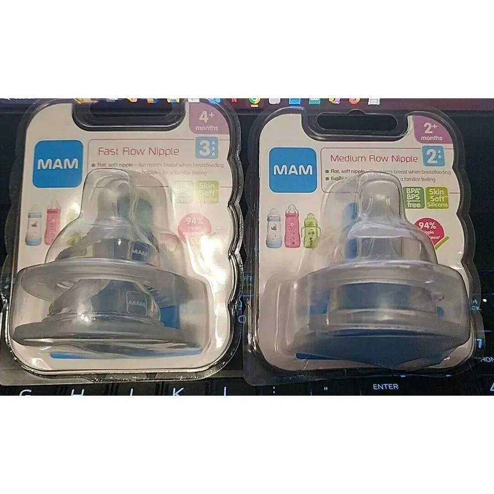 2-MAM Bottle Nipples Fast Flow Nipple Level 3‎ for 4+ Months 2 Pk Breast Feed
